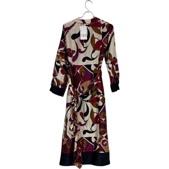 Zara Womens Shirt Midi Dress Size M Multicolor Printed Belted 9073/303 NWT - Picture 3 of 14